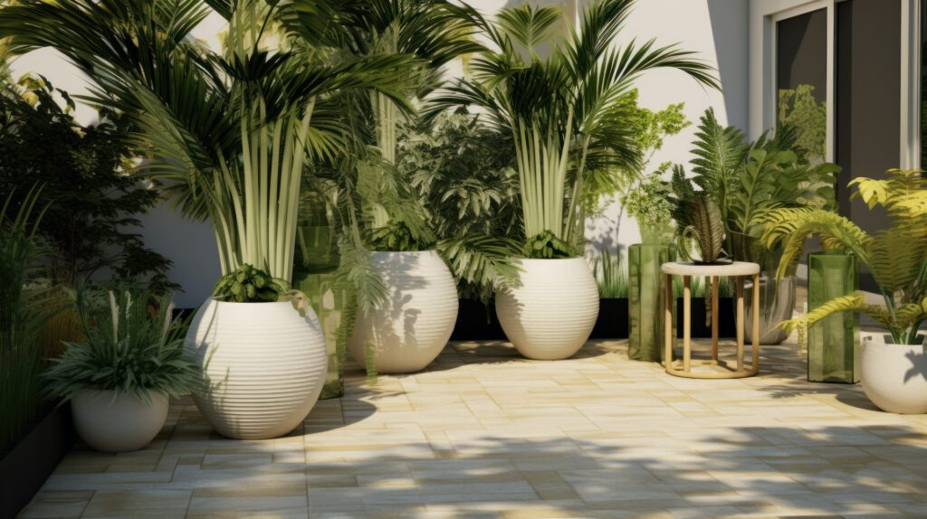 large ceramic plant pots on deck