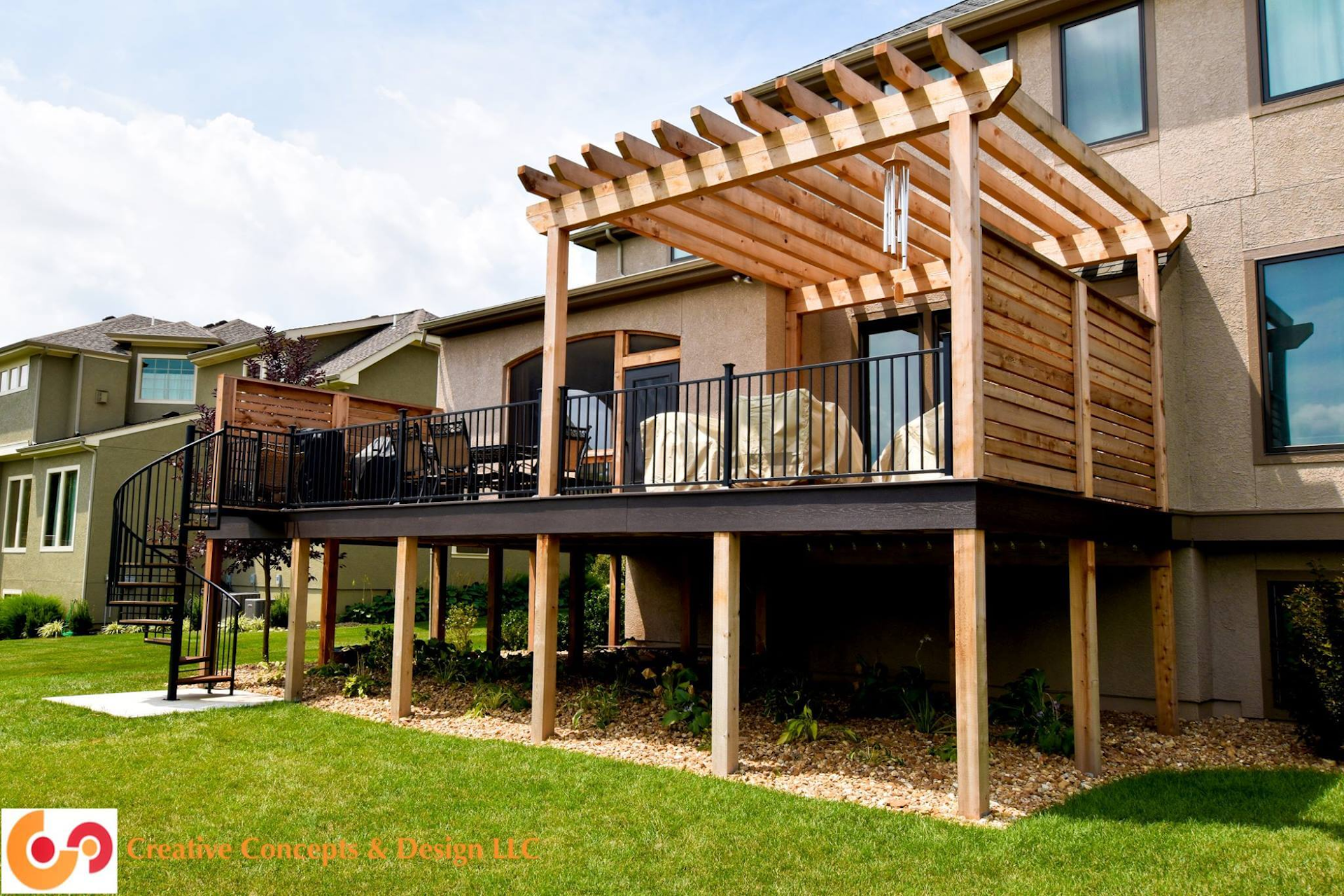 home with custom pergola