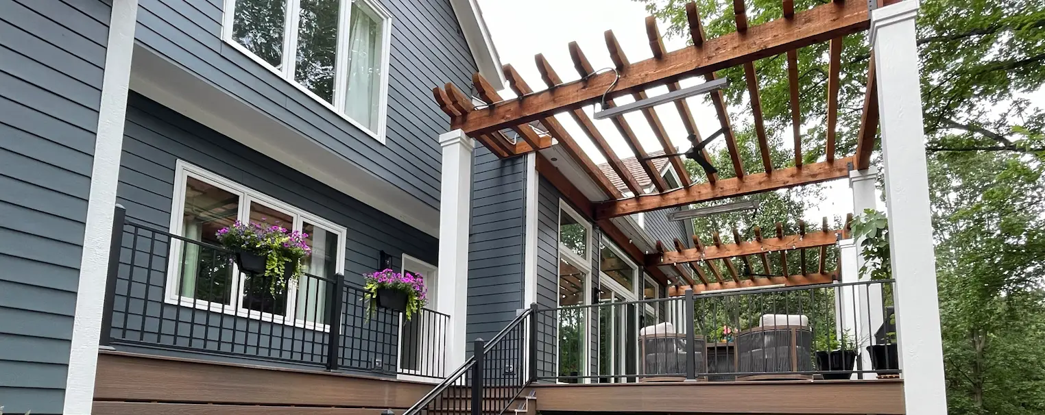 custom pergola on back of house