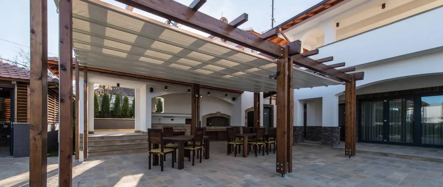 dark wood custom pergola